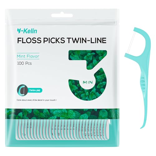 Y-Kelin Filo interdentale a doppia linea, 100 pezzi, stuzzicadenti per filo interdentale, bastoncini per denti, plettri per filo interdentale, pulizia dei denti