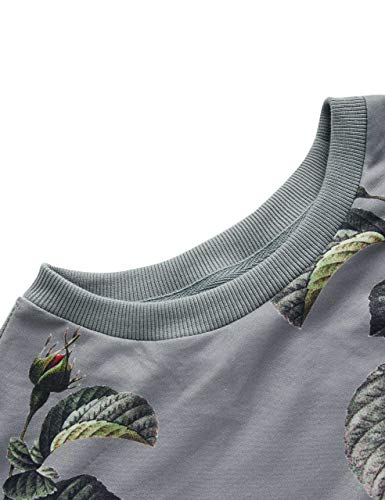 Romwe Women's Casual Floral Print Long Sleeve Pullover Tops (Large, Gray)