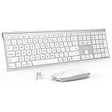 Wireless Rechargeable Keyboard Mouse, Jelly Comb KUS015F 2.4G Full Size Ultra Slim Keyboard & Mouse Set Combo QWERTY UK Layout for PC Computer Laptop, Silver and White