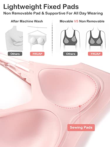 Fruap Bralettes For Women, Seamless Bra With Full Coverage, Wireless Bra Comfort Fixed Pad And Lace As Everyday Bra (As1, Alpha, L, Regular, Regular, Mink) #TOP4