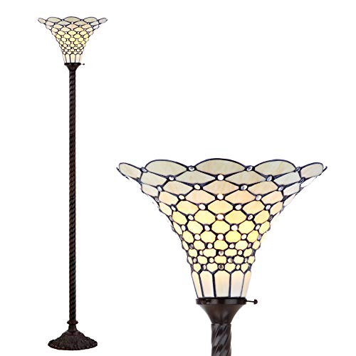 JONATHAN Y 70" Bronze Tiffany-Style Torchiere LED Floor Lamp, Traditional Handcrafted Cream Stained Glass Bowl Shade Standing Lamp for Living Room, LED Bulb Included JYL8007A by JONATHAN Y - Used condition - US$115.49