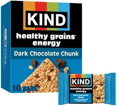 KIND Healthy Grains Energy Bars, Dark Chocolate Chunk, Gluten Free, Healthy Snacks, 21g Whole Grains, 10 Count