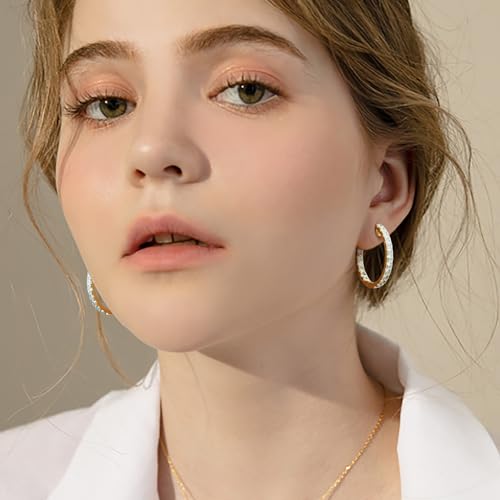 14K Gold Hoop Cubic Zirconia Hoops Earrings for Women’s Hoop Earrings 14 Karat Gold Hoops Earring with Cubic Zirconia 30mm2