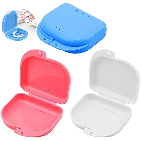 3 PCS Retainer Case Box Container, Denture Box Mouth Guard Case Teeth Mouth Tray for Denture, Sport Mouth Guard, Brace, Splint (Pink & White & Blue) Cover