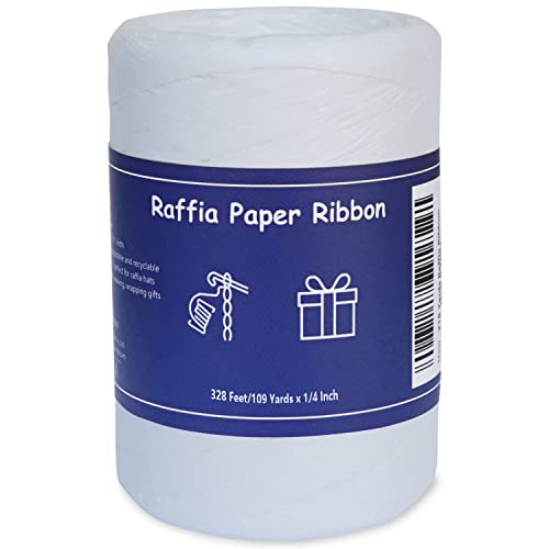 Raffia Twine for Gift Wrapping & Packing, Craft Ribbon - 1/4'' Wide, 109 Yards, White