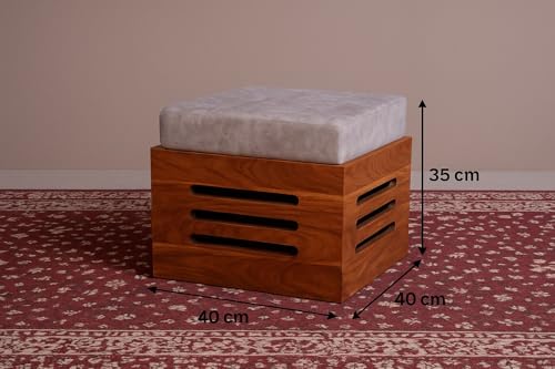 Image of Solid Sheesham Wood Coffee Table and 4 Stools with Coushion, Tea Table, Teapoy and Glass Top Furniture for Living, Guest Room, Holl Areas (Honey Finish)