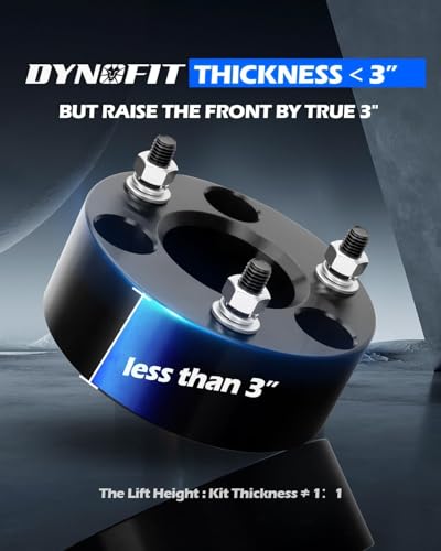 Image of Dynofit 3 Inch Front Leveling Lift Kit, Strut Spacers Compatible with 2006-2026 Dodge Ram 1500 4WD, 2005-2007 & 2009-2011 Dodge Dakota, 2006-2009 Mitsubishi Raider | Set of 2 Black Lift Spacers