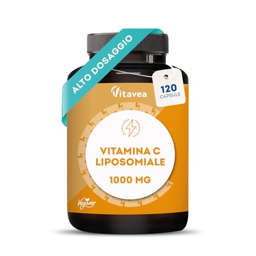 Vitavea Vitamina C Liposomiale 1000 mg Alta Assorbibilità, Integratore per Sistema Immunitario, Stanchezza, Sintesi Collagene, Vitamina C Pura, Rilascio Prolungato, 120 Capsule, Vegano