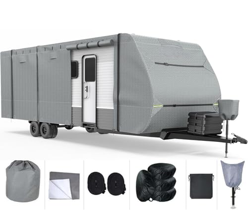 QEWTYI Capa de RV atualizada 5 camadas superior impermeável RV trailer de viagem capa cinza para 20