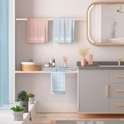Image of MEXAU 1Pack Spring Tension Curtain Rod 26-39 inch Pink Small Tension Rod | Adjustable Curtain Rods No Dilling Extendable Spring Tension Rod Short Curtain Rod for Windows, Kitchen, Bookshelf, Closet