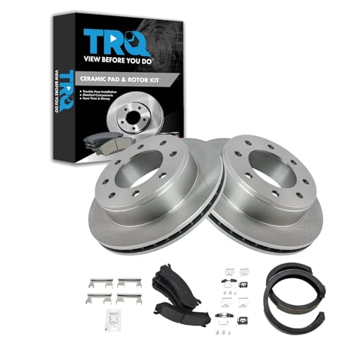 Image of TRQ Rear Brake Pad and Rotor Set Ceramic Compatible with 1999-2007 Chevrolet Silverado GMC Sierra 1500 2500 HD Suburban 2500 Yukon XL 2500 2003-2007 Hummer H2