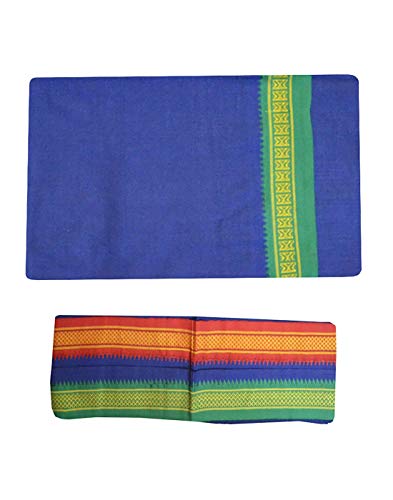 Stylesindia Thalapathy Dhoti für Herren, Baumwolle, farbig, mit Angavastram (Handtuch) - Blau - Einheitsgröße Cover
