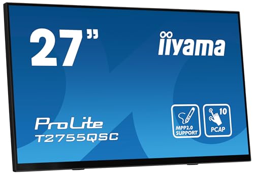 iiyama Monitor touchscreen da 27 T2755QSC-B1 Optical Bonded PCAP 10pt con vetro edge-to-edge, supporto tecnologia stilo attivo (MPP 2.0), rivestimento anti-impronta