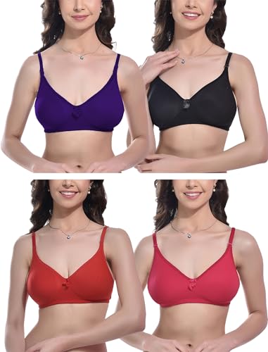 Image of FIMS - Fashion is my style Women Cotton Blend Non-Padded Bra Non-Wired Mould Seamless Cup Solid Bras Cup-B Pack of 1, Multicolor
