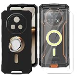 BUNALFaa Cover per Doogee Fire7 Pro (6.56") + (2 pezzi) Vetro Temperato, Custodia per Protettiva Case Ultra Sottile Nero Silicone con Supporto per Telefono Pegolabile a 360°
