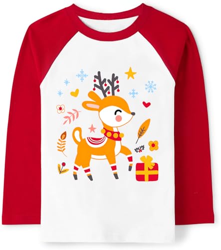 Image of Tkria Boys Girls Christmas Shirts for Kids Deer Monster Truck Excavator T-Shirt Long Sleeve Sweatshirt Toddler Tee Top 2-10T