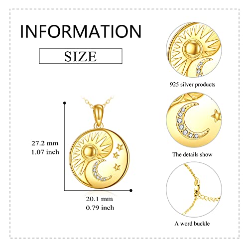 Joerph Gold Plated Crescent Moon And Sun Pendant Necklace Sterling Silver Star Necklace For Women Girls Cubic Zircon Moon Star Sun Jewelry Gifts #TOP1