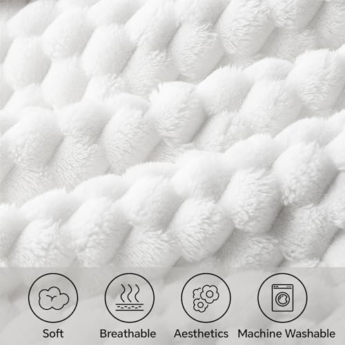 Image of BEDELITE White Queen Blanket for Bed, Soft Cozy Gifts for Women, 90 * 90 | 3D Jacquard Decorative Fleece Blanket, Super Soft Plush Throws, Cute Birthday Gift for Women & Men, Suitable for All Seasons