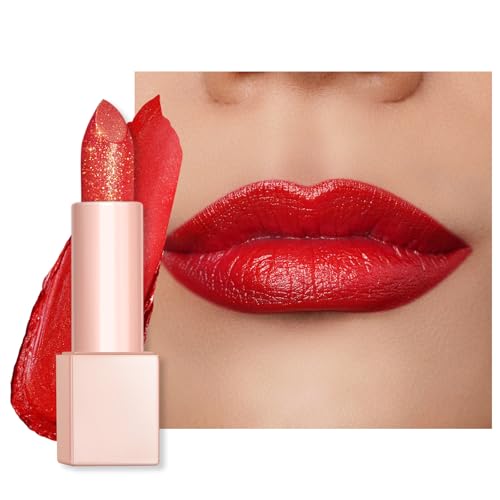 OULAC Feuchtigkeits Glanz Lippenstift Rot, Schimmernder Lippenstift mit Glänzender Oberfläche, Cremige Textur, Lippenpflege Lippenstifte für Feuchtigkeitsspendende Lippen, Vegan (02) Red Coral