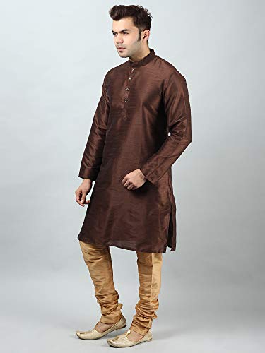 Image of Uri and MacKenzie Banarasi Dupion Silk Solid Kurta Churidar Pyjama Set for Men
