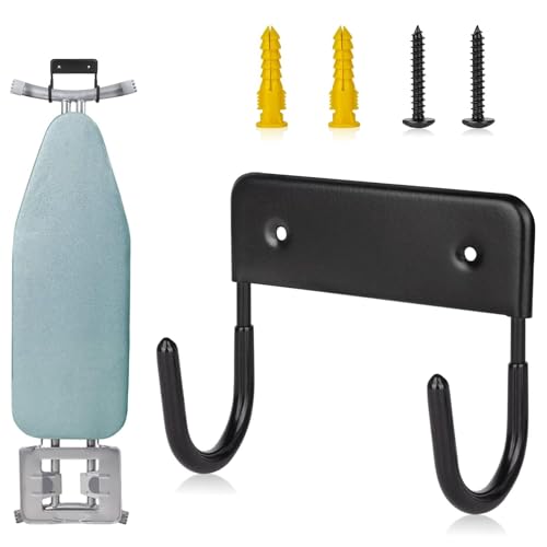 PGKDYC Ironing Board Hook, Ironing Board Hanger, Ironing Board Holder Wall Mount, Iron Board Hook, for Y-Leg or T-Leg Small and Large Ironing Board (Black)