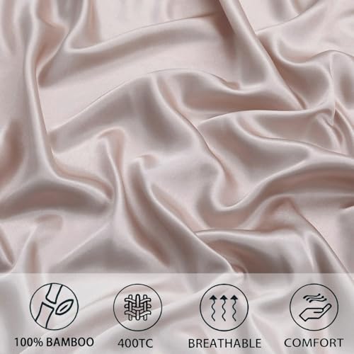 Image of RD TREND Microfiber Satin Weave Fitted Bedsheet for Double Bed King Size (78x72x10 Inch) with 2 Pillow Covers (18x28 Inch), 400 TC Elastic All Around | Lite Peach
