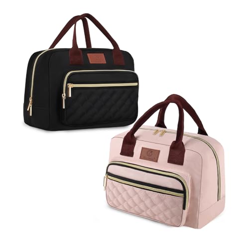 Genteen Lunch Bag Lunch box for Women Men Insulated Tote LunchBox for Adult Women Men Reusable Lunch Box with Front Pocket for Work, Picnic or Travel-18 Cans/14 Liters -BLACK/PINK