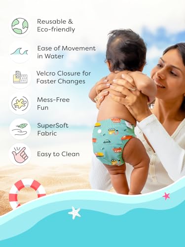 Image of SuperBottoms Reusable Swim Diaper | UNO SuperSoft Cloth Diaper Shell with Velcro | Adjustable Fit for 3M to 3Y | No Insert Needed | Rash-Free & Eco-Friendly Baby Swim Diaper