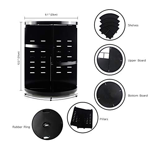 Felicite 360 Degree Rotating Adjustable Acrylic Makeup Organizer,Large Capacity Make up Caddy Shelf,Fit Lipsticks,Cream,Brushes,Jewerlry,Countertop Shelf,Round Black