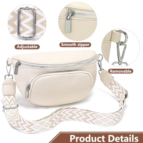 Rorimyth Bauchtasche Damen Beige Umhängetasche Damen Klein Veganes Leder Handtasche Crossbody Bag Gürteltasche Brusttasche Hüfttasche