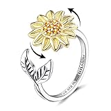 Jewenova Sterling Silver Fidget Ring for Women Sunflower Spinner Ring You are My Sunshine Ring Open...