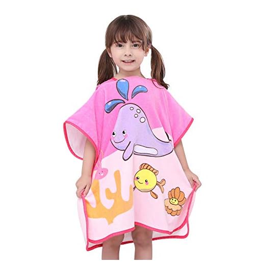 SearchI Toalla de Playa con Encapuchado 100% Algodón Albornoces para Bebés Niña Niño Toalla de Baño Dibujos Animada Ballena Infantiles Secado Rápido Manta de Baño(Rosa)