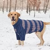 Hjumarayan Hundepullover Mittelgroße Hunde - Pullover Hund mit Geschirrloch, Warm Hunde Strickpullover Winter mit Beinen, Pit-Streifen Hundepulli für Border Collie, Frenchie, Blau XL