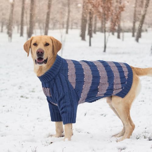 Hjumarayan Hundepullover Mittelgroße Hunde - Pullover Hund mit Geschirrloch, Warm Hunde Strickpullover Winter mit Beinen, Pit-Streifen Hundepulli für Border Collie, Frenchie, Blau XL