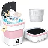 Portable Washing Machine - 16L Mini Foldable Washer with Spin Basket, 3 Cleaning Modes & Deep Cleaning for Small Clothes, Collapsible Laundry for Apartment, Home, Hotel and Travel (Pink)