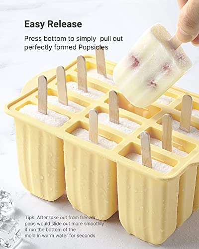 Popsicle Molds, MEETRUE 12 Pieces Silicone Popsicle Molds Easy-Release BPA-free Popsicle Maker Molds Ice Pop Molds Homemade Popsicle Ice Pop Maker with 50PCS Popsicle Sticks+Cleaning Brush, Yellow - Thumbnail 4