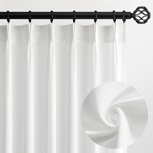Pinch Pleated Sheer Curtains 84 Inches Long,Light Filtering Semi Sheer White Linen Curtains with Hooks Neutral Boho Farmhouse Window Drapes for Living Room Bedroom 2 Panels Set,40x84 Ivory White