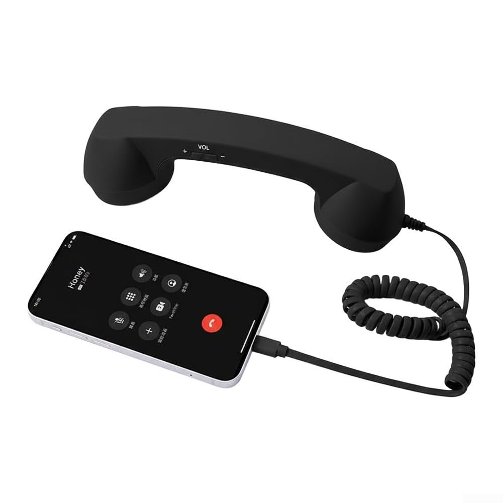 Retro-Telefonhörer, Typ-C-Empfänger, Geräuschunterdrückung, ergonomisches Design, für Smartphone, Laptop, Videoanrufe (schwarz)
