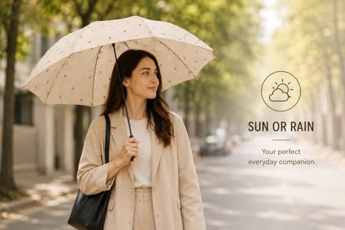 Image of Umbrella, Mini Folding Windproof & Compact UV Umbrella for Sun Protection Rain Windproof Strong Large 3 Fold for Women Handbags,3 Fold for Men Women, Stylish & Compact