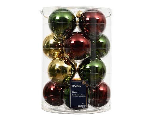 Weihnachtskugelset Glas Grün Gold Rot 8cm | Matt & Glänzend | Festliche Deko 16-TLG