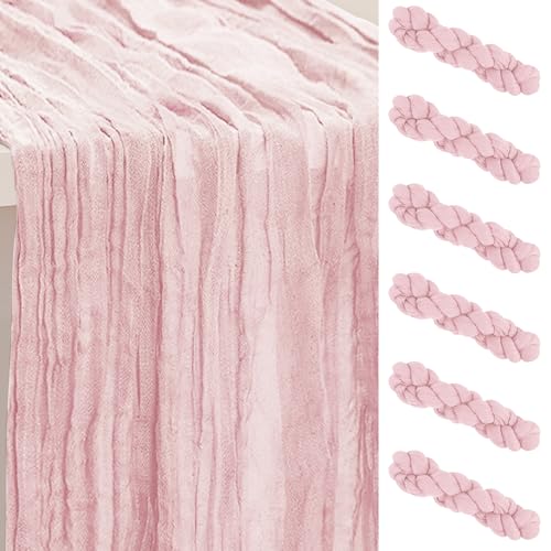 6 Pack Dusty Pink Cheesecloth Table Runner 35x120 Inch 10Ft Rustic Gauze Cheese Cloth Table Runner Sheer Cheesecloth Table Runners for Wedding Party Bridal Shower Decoration by SuBleer - Used condition - US$17.41