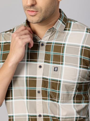 Image of Majestic Man Stylish Slim Fit Cotton Spread Collar Checked Casual Shirt