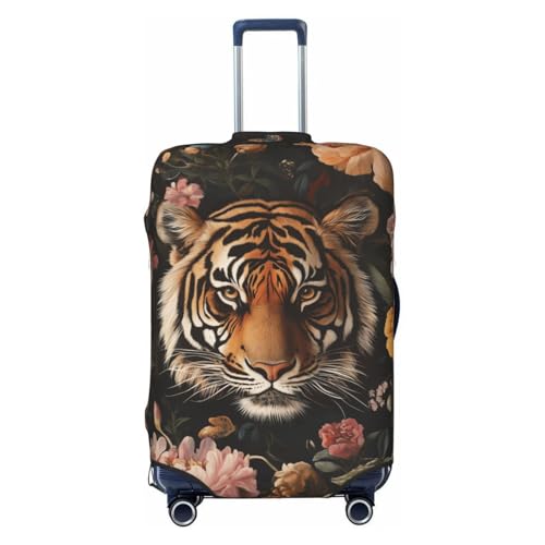 Tiger And Florals Maximalism Elastic Travel Luggage Covers Dustproof Scratch-Resistant Suitcase Protector Fit 22-24 Inch - Main Image