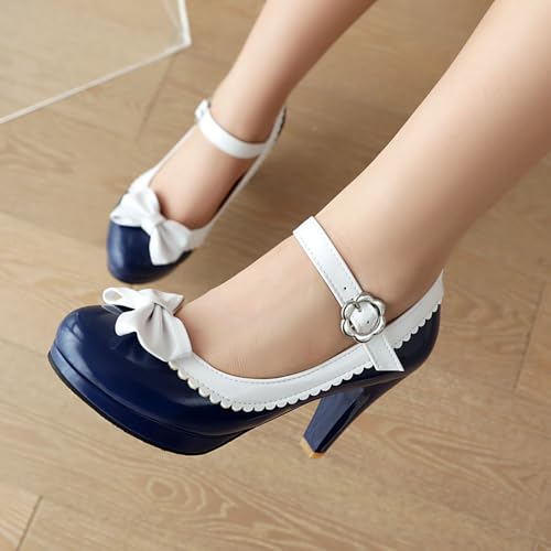 Bellirala Chunky High Heels Mary Janes Sweet Bow Pumps Platform Kawaii Lolita Rockabilly Cosplay Shoes4