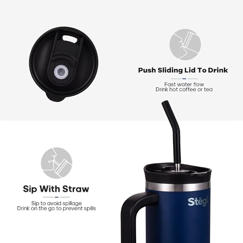 Image of Tumbler with Straw - 900ML Insulated Coffee Tumbler with Handle | Keeps Drinks Hot 12h Cold 24h | Leakproof Travel Sipper for Office Gym