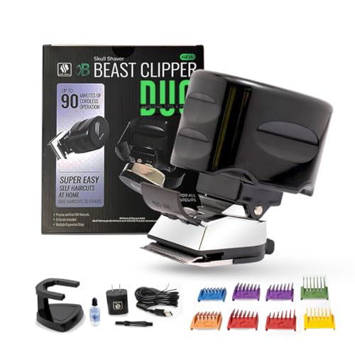 Skull Shaver Beast Clipper Duo - Home Haircut & Grooming Kit - Durable Steel Blades - Cordless Operation - Adjustable Combs - Designed for Men & Women