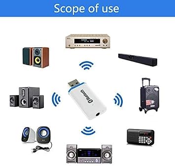 USB Bluetooth Receiver Adapter Wireless Audio Adapter 3.5mm Car Kit Music Receiver, Suitable for Home/Car Stereo Systems, Portable Speakers (Aux in), with 3.5mm Cable (White)