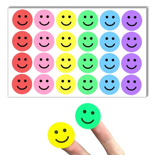 600 Stück, 25mm - Smile Sticker Aufkleber Belohnungssticker Klein, Moderationskarten Motivationssticker - 6 Farben