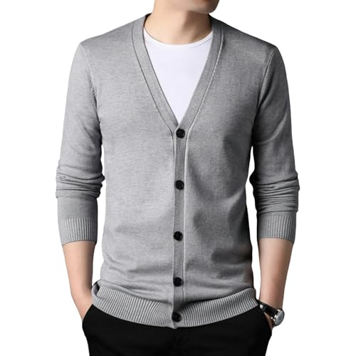 Cardigan en tricot pour homme coupe étroite avec col en V profond style coréen décontracté