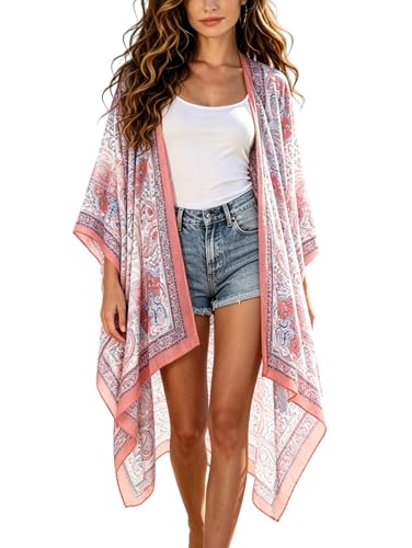 Image of Breezy Lane Women's Kimono Cardigan Summer Swimsuit Coverups Beach Cover Up with Floral Print for Vacation